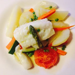 boiled cod with vegetables